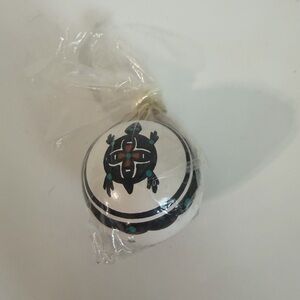 Native American Pottery Hand Painted Turtle Christmas 2” Ball Ornament Signed